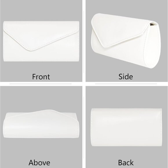 White leather envelope clutch purse with chain strap, elegant evening bag - Picture 4 of 7